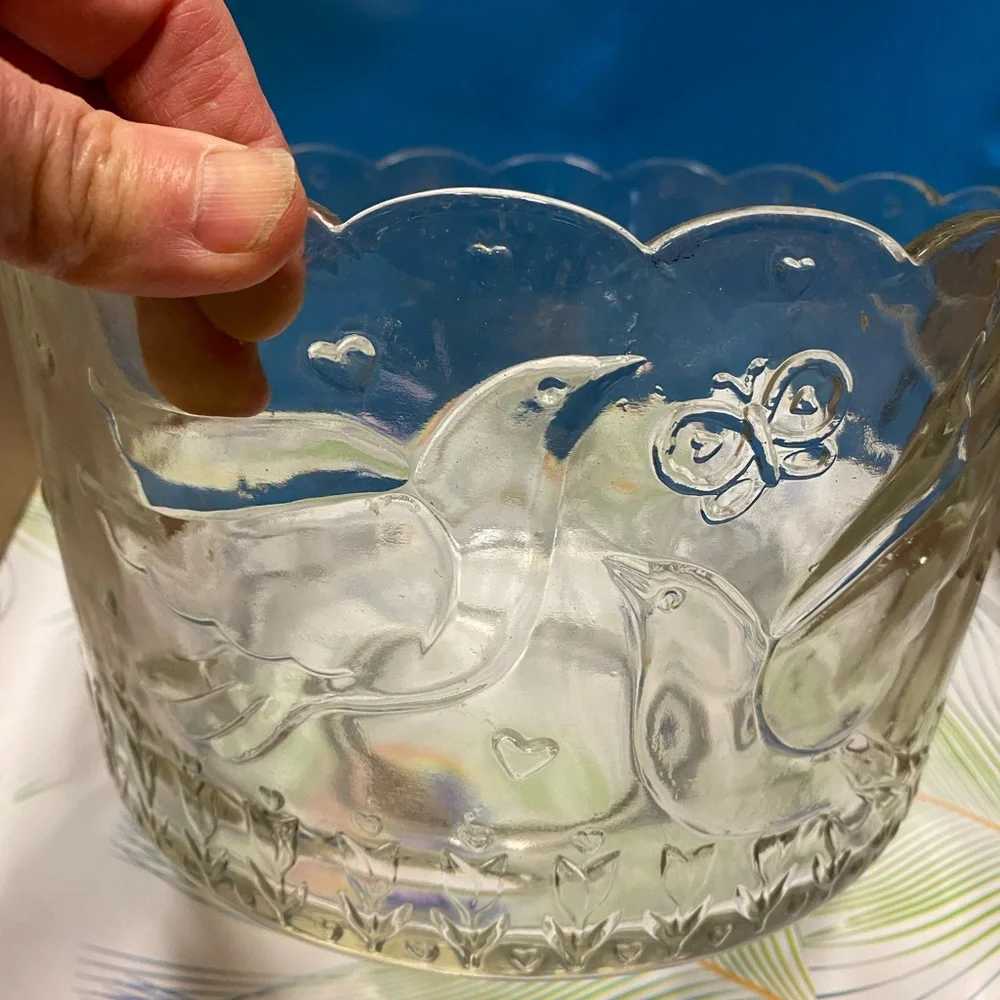 Glass Punch Bowl with Doves and Butterfly Motif Wedding Engagement Formal